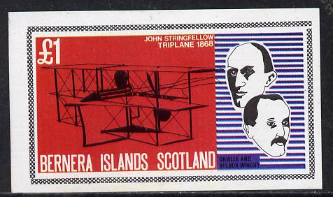 Bernera 1979 Flight Anniversary of Wright Brothers (1868 Triplane) imperf souvenir sheet (£1 value) unmounted mint