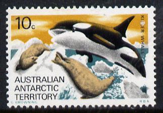 Australian Antarctic Territory 1973 Killer Whale 10c from the Pictorial Def set, SG 28,(blocks or gutter pairs pro-rata) unmounted mint