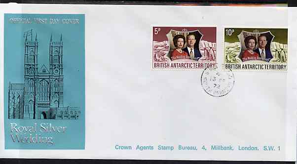 British Antarctic Territory 1972 Royal Silver Wedding set of 2 on cover with first day cancel