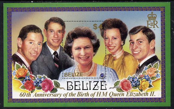 Belize 1986 60th Birthday of Queen Elizabeth II perf m/sheet unmounted mint SG MS 909