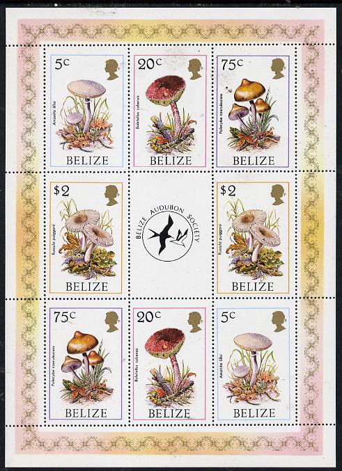 Belize 1986 Fungi - Audubon Society perf sheetlet containing 2 sets of 4 plus label unmounted mint SG 962, 964, 966 & 969