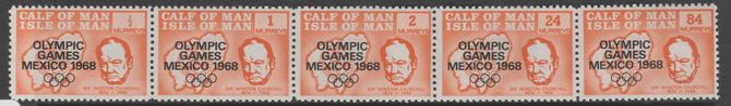 Calf of Man 1968 Olympic Games Mexico overprinted on Churchill perf 11 set of 5 in orange (Rosen CA129-33) unmounted mint