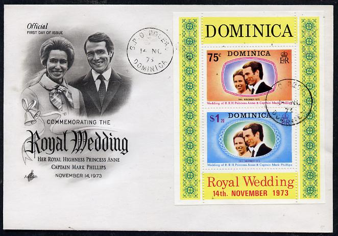 Dominica 1973 Royal Wedding m/sheet on illustrated cover with first day cancel