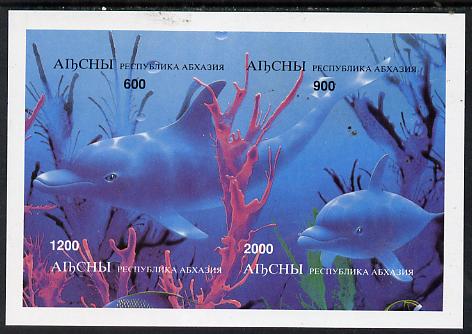 Abkhazia 1997 Dolphins imperf sheetlet containing complete set of 4 values unmounted mint