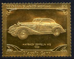 Bernera 1985 Classic Cars - 1938 Maybach Zeppelin V12 £12 value perforated & embossed in 22 carat gold foil unmounted mint