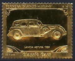Bernera 1985 Classic Cars - 1939 Lancia Astura £12 value perforated & embossed in 22 carat gold foil unmounted mint