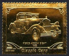 Bernera 1985 Classic Cars - 1933 Pierce Arrow £12 value perforated & embossed in 22 carat gold foil unmounted mint