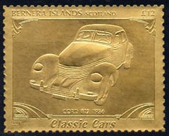Bernera 1985 Classic Cars - 1936 Cord £12 value perforated & embossed in 22 carat gold foil unmounted mint