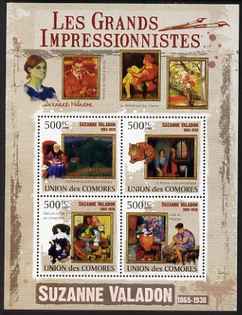 Comoro Islands 2009 Impressionists - Suzanne Valadon perf sheetlet containing 4 values unmounted mint
