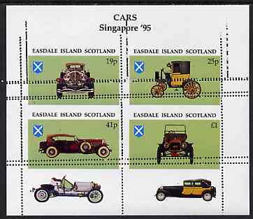 Easdale 1995 'Singapore 95' Stamp Exhibition (Cars) sheetlet containing perf set of 4 with,perforations partly doubled unmounted mint