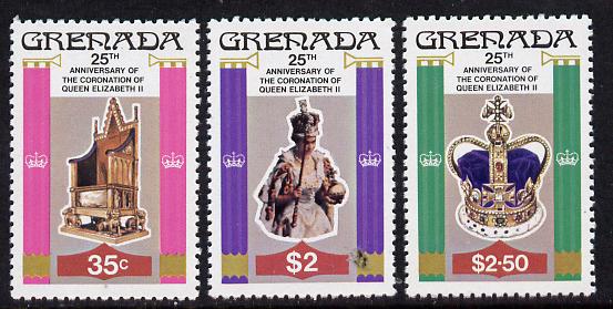 Grenada 1978 Coronation 25th Anniversary perf 12 set of 3 from sheetlets unmounted mint, SG 946-8