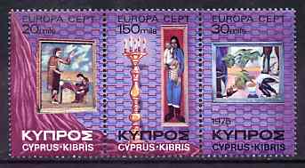 Cyprus 1975 Europa strip of 3 unmounted mint, SG 443a