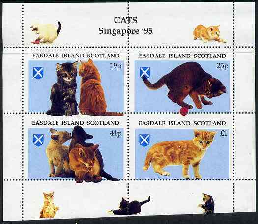 Easdale 1995 'Singapore 95' Stamp Exhibition (Cats) sheetlet containing perf set of 4 with perforations misplaced unmounted mint