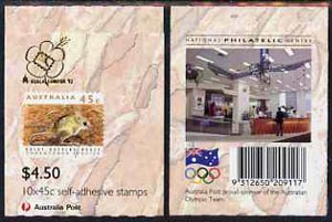 Booklet - Australia 1992 Threatened Species $4.50 self-adhesive booklet complete (without Olympic Draw flash, with Nat Philatelic Centre advert on back & Kuala Lumpur 92 on front) SG SB78avar