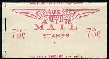Booklet - United States 1949 73c Air Mail booklet containing 2 panes of 6 x 6c stapled at left with both panes and covers miscut (through centre of stamp) fine exhibition item
