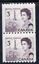 Canada 1967-73 def 3c slate-purple (Combine Harvester & Oil Derrick) unmounted mint coil pair (perf 9.5 x imperf) SG 591, strips pro rata