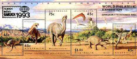 Australia 1993 Prehistoric Animals m/sheet containing complete set of 6, overprinted for Bangkok '93, see note after SG MS 1429 unmounted mint
