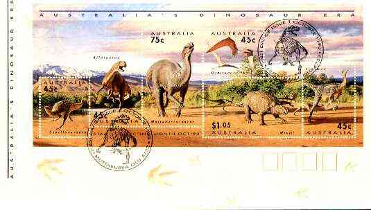 Australia 1993 Prehistoric Animals m/sheet containing complete set of 6 on cover with special first day cancel, SG MS 1429