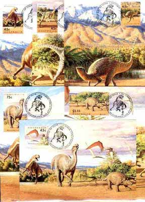Australia 1993 Prehistoric Animals complete set of 6 each on separate maximum card with special first day cancel, SG 1423-28