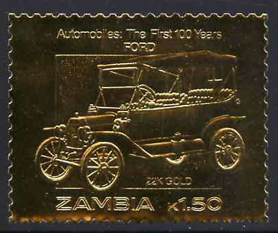 Zambia 1987 Classic Cars 1k50 Ford in 22k gold foil unmounted mint