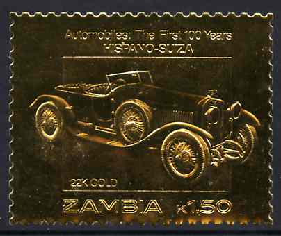 Zambia 1987 Classic Cars 1k50 Hispano-Suiza in 22k gold foil unmounted mint