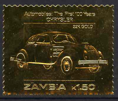 Zambia 1987 Classic Cars 1k50 Chrysler in 22k gold foil unmounted mint