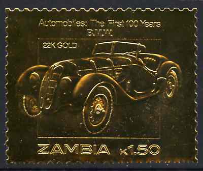 Zambia 1987 Classic Cars 1k50 BMW in 22k gold foil unmounted mint