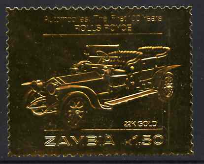 Zambia 1987 Classic Cars 1k50 Rolls Royce in 22k gold foil unmounted mint