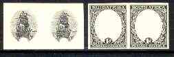 South Africa 1926 Van Riebeck's Ship 1d imperf plate proof pairs of central vignette. More....