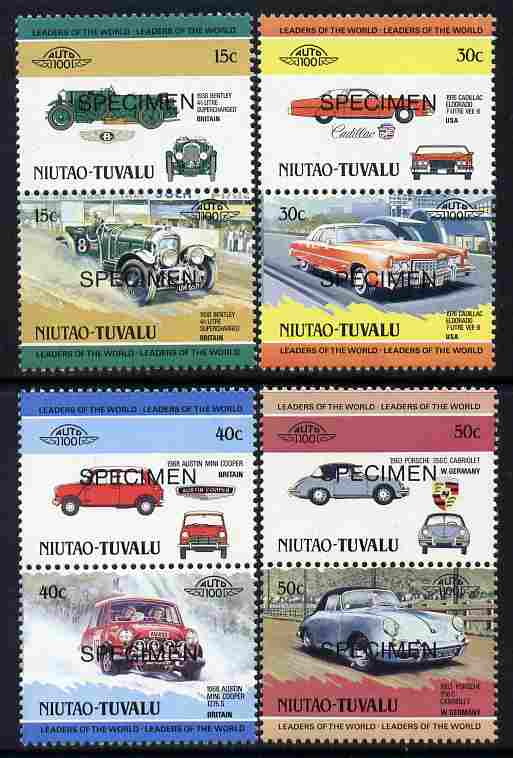 Tuvalu - Niutao 1984 Cars #1 (Leaders of the World) set of 8 opt'd SPECIMEN unmounted mint