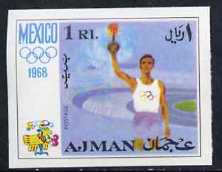 Ajman 1968 Olympic Torch 1R from Mexico Olympics imperf set of 8 unmounted mint, Mi 247B