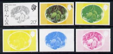 Dominica 1975-78 Mango Longue 20c set of 6 imperf progressive colour proofs comprising the 4 basic colours plus blue & yellow and blue, yellow & magenta composites (as SG 499) unmounted mint