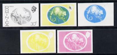 Dominica 1975-78 Common Opossum (Manicou) 30c set of 5 imperf progressive colour proofs comprising the 4 basic colours plus blue & yellow composite (as SG 501) unmounted mint