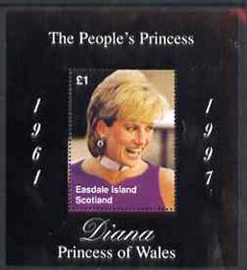 Easdale 1997 Diana, The People's Princess perf souvenir sheet #2 (£1 value Portrait with black background) unmounted mint