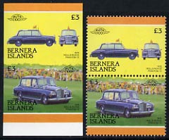Bernera 1987 Cars - The Queen's Rolls Royce Phantom VI £3 imperf se-tenant pair plus issued perf pair, unmounted mint