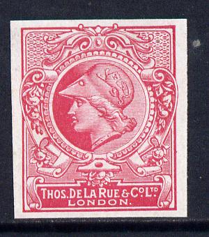 Cinderella - GB Great Britain 1911 De La Rue undenominated imperf Minerva Head dummy stamp in cerise with part shaded background unmounted mint