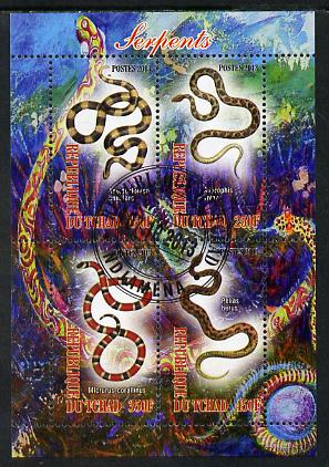 Chad 2013 Snakes perf sheetlet containing 4 values fine cto used