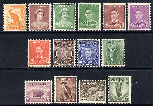 Australia 1937-49 KG6 definitive set complete 1/2d to 1s P15x14, 14 values mounted mint, SG 179-92