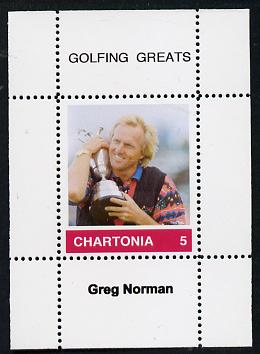 Chartonia (Fantasy) Golfing Greats - Greg Norman perf deluxe sheet on thin glossy card unmounted mint