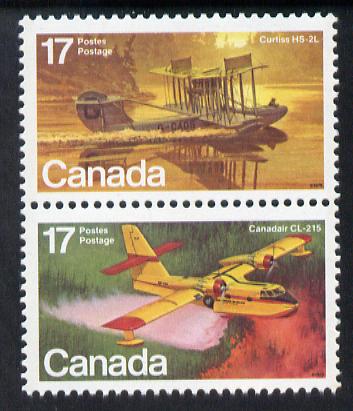 Canada 1979 Curtis HS-2L & Canadair CL-215 in se-tenant pair unmounted mint, from Canadian Aircraft (1st Series) SG 966a