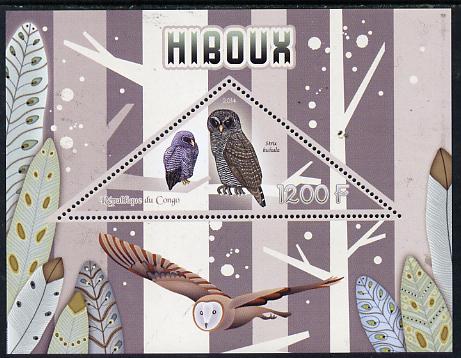 Congo 2014 Owls perf s/sheet containing one triangular-shaped value unmounted mint