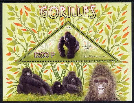 Congo 2014 Gorillals perf s/sheet containing one triangular-shaped value unmounted mint