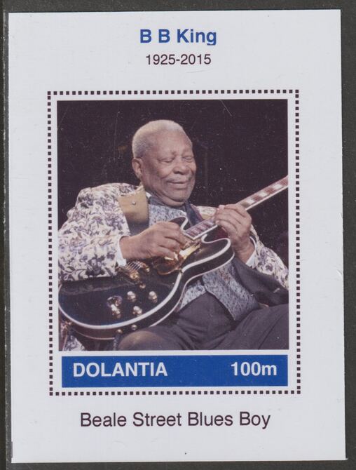 Dolantia (Fantasy) B B King imperf deluxe sheetlet on glossy card (75 x 103 mm) unmounted mint