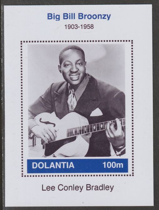 Dolantia (Fantasy) Big Bill Broonzy imperf deluxe sheetlet on glossy card (75 x 103 mm) unmounted mint
