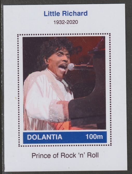 Dolantia (Fantasy) Little Richard imperf deluxe sheetlet on glossy card (75 x 103 mm) unmounted mint