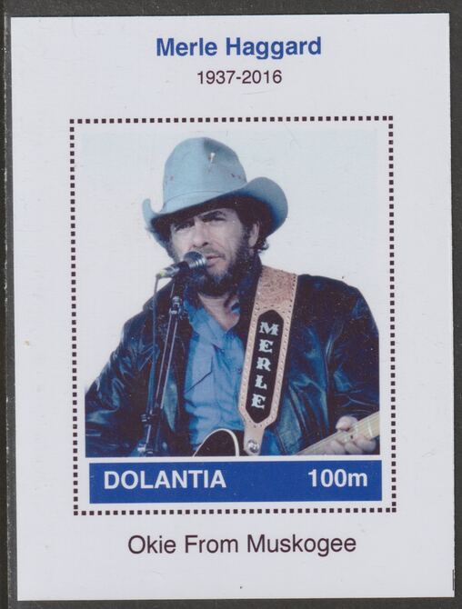 Dolantia (Fantasy) Merle Haggard imperf deluxe sheetlet on glossy card (75 x 103 mm) unmounted mint