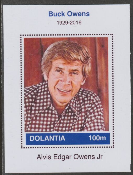 Dolantia (Fantasy) Buck Owens imperf deluxe sheetlet on glossy card (75 x 103 mm) unmounted mint