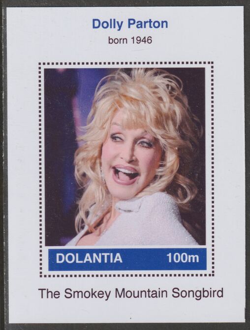 Dolantia (Fantasy) Dolly Parton imperf deluxe sheetlet on glossy card (75 x 103 mm) unmounted mint