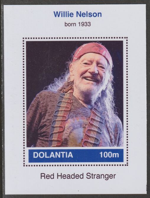 Dolantia (Fantasy) Willie Nelson imperf deluxe sheetlet on glossy card (75 x 103 mm) unmounted mint