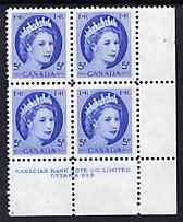 Canada 1954 Queen Elizabeth 5c blue in unmounted mint imprint corner block of 4, SG 467